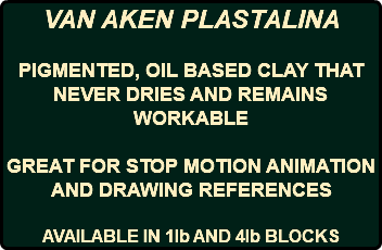 VAN AKEN PLASTALINA PIGMENTED, OIL BASED CLAY THAT NEVER DRIES AND REMAINS WORKABLE GREAT FOR STOP MOTION ANIMATION AND DRAWING REFERENCES AVAILABLE IN 1lb AND 4lb BLOCKS