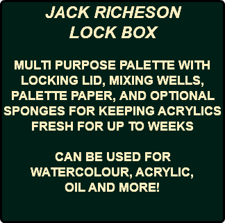 JACK RICHESON LOCK BOX MULTI PURPOSE PALETTE WITH LOCKING LID, MIXING WELLS, PALETTE PAPER, AND OPTIONAL SPONGES FOR KEEPING ACRYLICS FRESH FOR UP TO WEEKS CAN BE USED FOR WATERCOLOUR, ACRYLIC, OIL AND MORE!